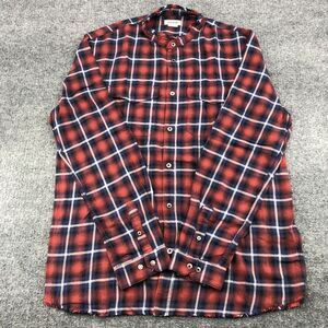 Zadig Voltaire Shirt Mens 46 Small Plaid‎ Torrol Check Grunge Frayed Blue Red